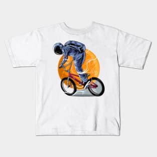 Astronaut riding bmx vector illustration artwork with moon isolated light color design Kids T-Shirt